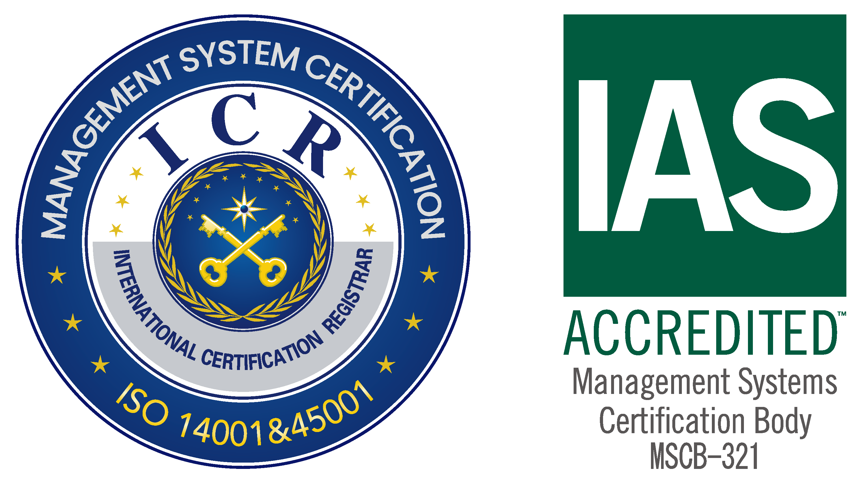 ICR ISO 14001 · ISO 45001 인증마크 및 IAS 인정마크